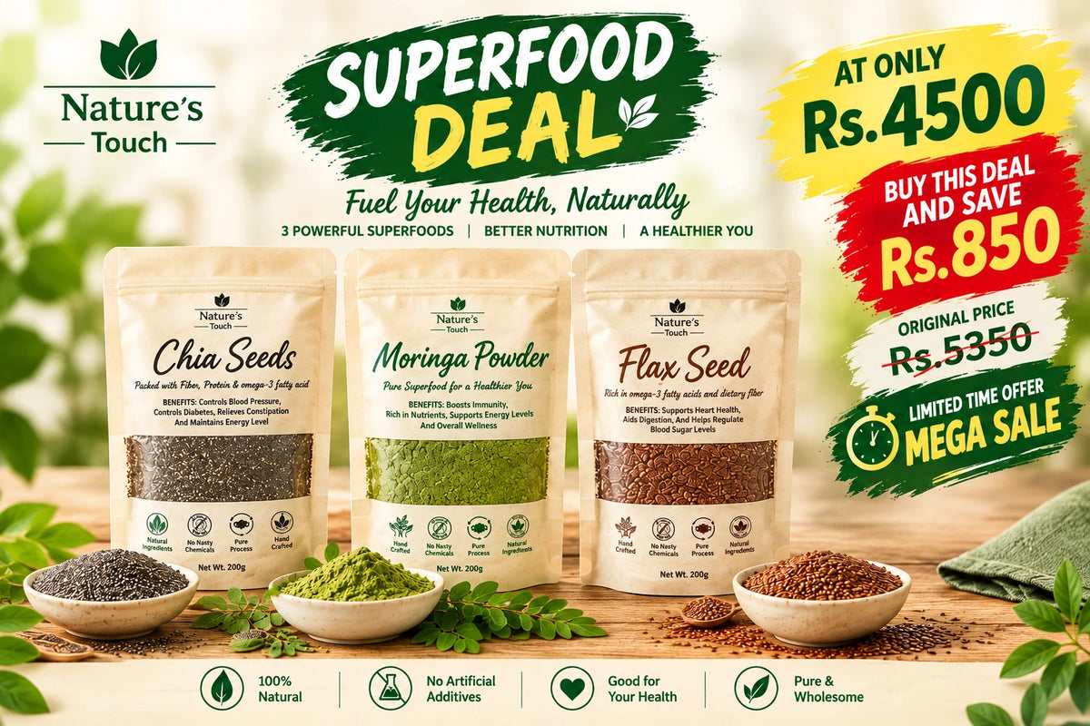 Organic Superfood Trio: Chia Seeds, Moringa Powder & Flaxseeds