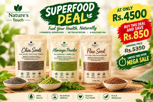 Organic Superfood Trio: Chia Seeds, Moringa Powder & Flaxseeds